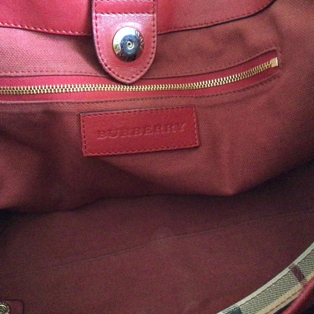 Burberry Calfskin Haymarket Check Small Canterbury Tote Red - Picture 12 of 15